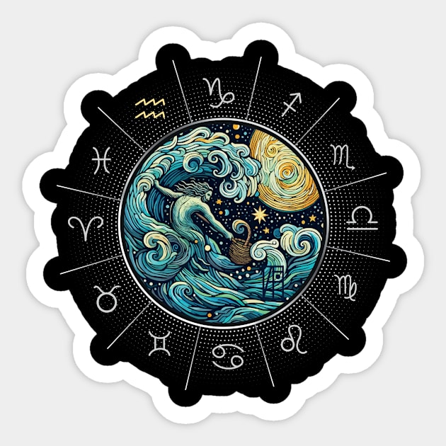 ZODIAC Aquarius - Astrological AQUARIUS - AQUARIUS - ZODIAC sign - Van Gogh style - 8 Sticker by ArtProjectShop